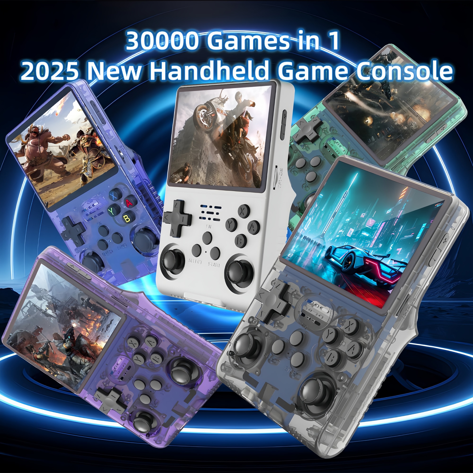 Consola de jocuri portabila Poisoon R40S PRO, 30000+ jocuri, ecran IPS 3.5 inch, 256GB TF card, Baterie 3800mAh，Autonomie 10h，Joystick-uri 3D, Type-C， Multiplayer Wireless, Iesire Video/Audio，Violet transparent