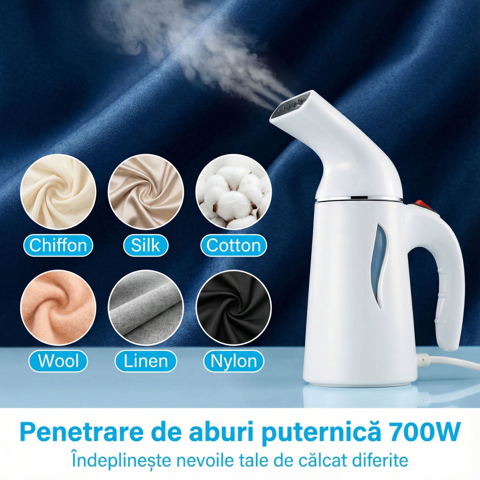 Aparat de călcat cu aburi Pinkart, 700W, rezervor 240ml, albastru