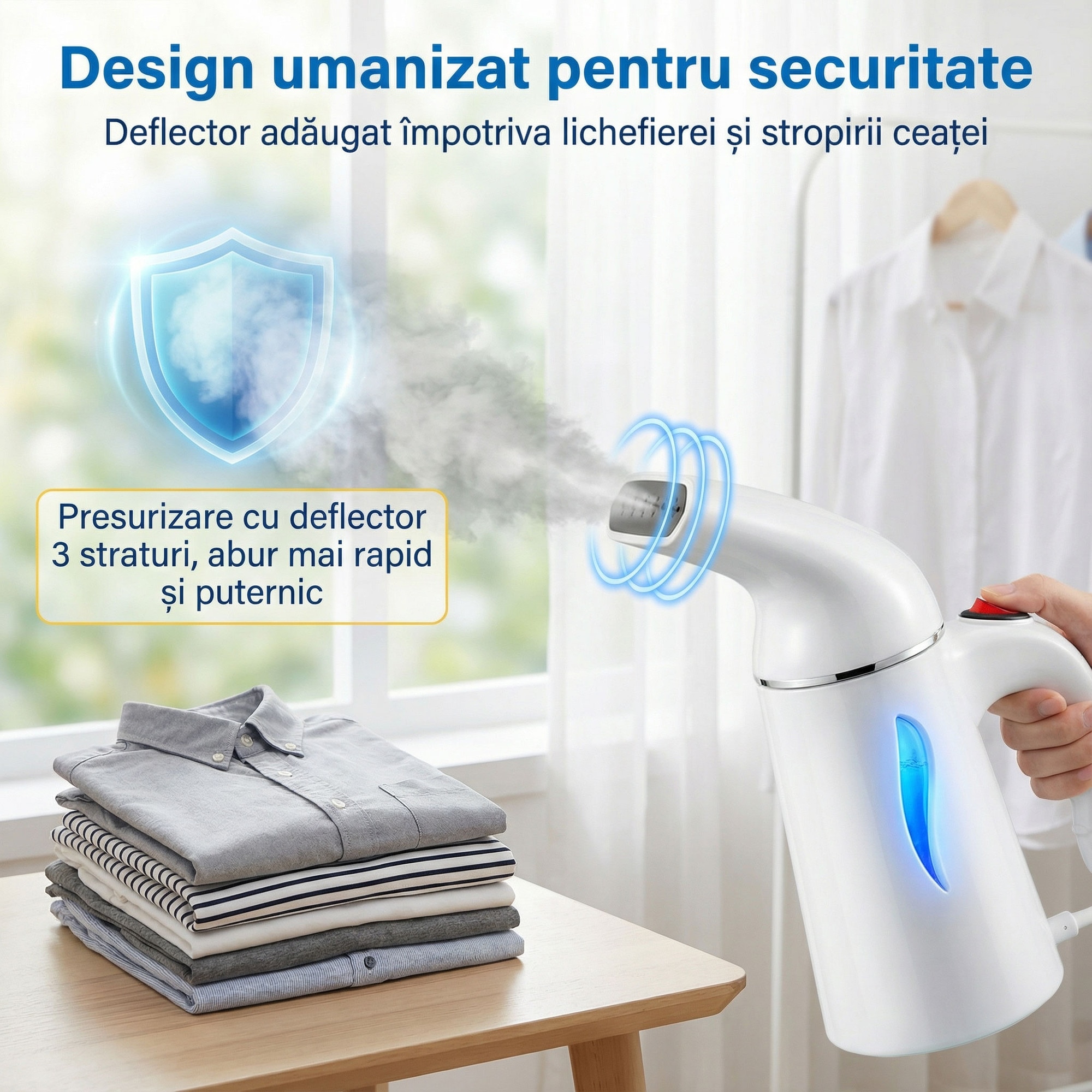 Aparat de călcat cu aburi Pinkart, 700W, rezervor 240ml, albastru