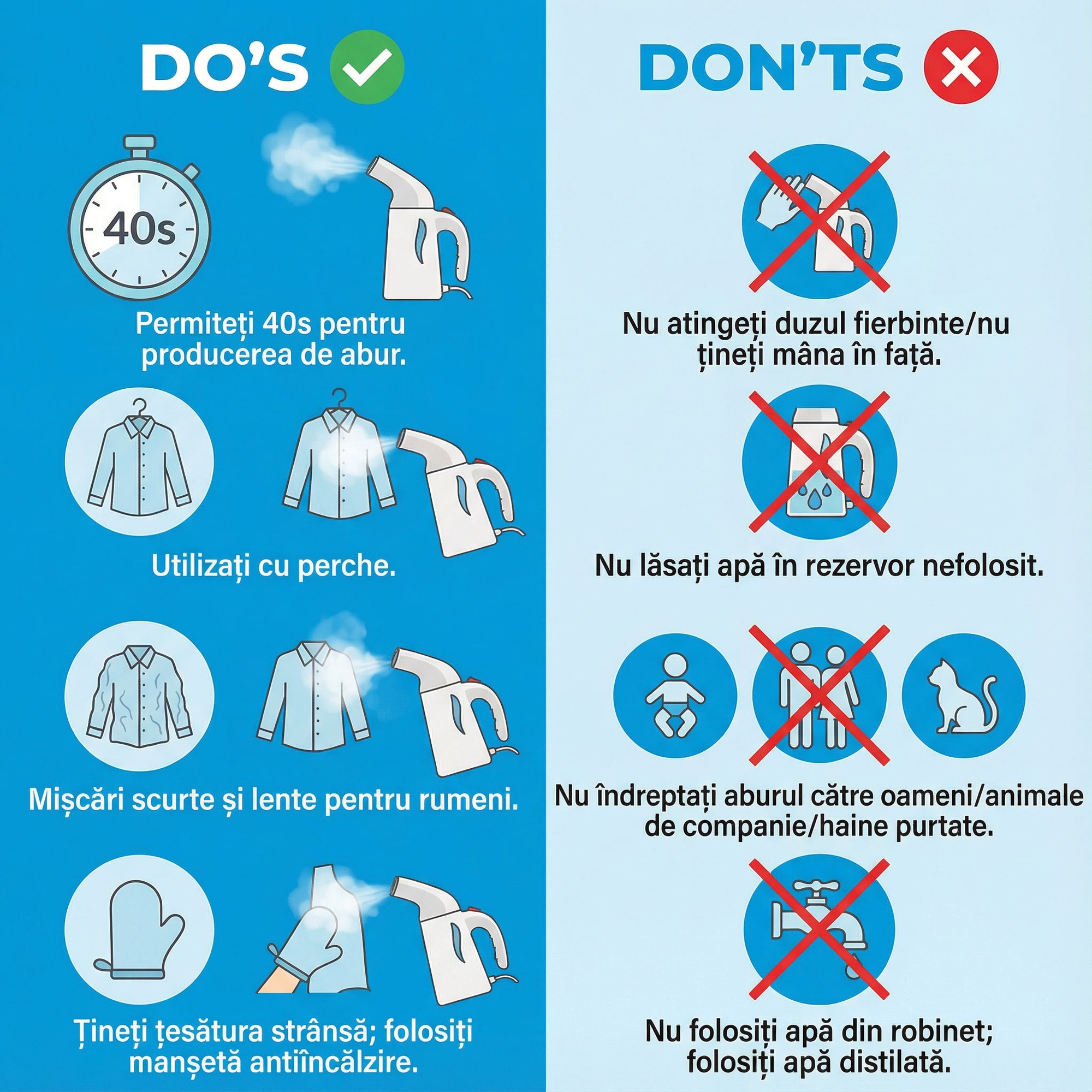 Aparat de călcat cu aburi Pinkart, 700W, rezervor 240ml, albastru