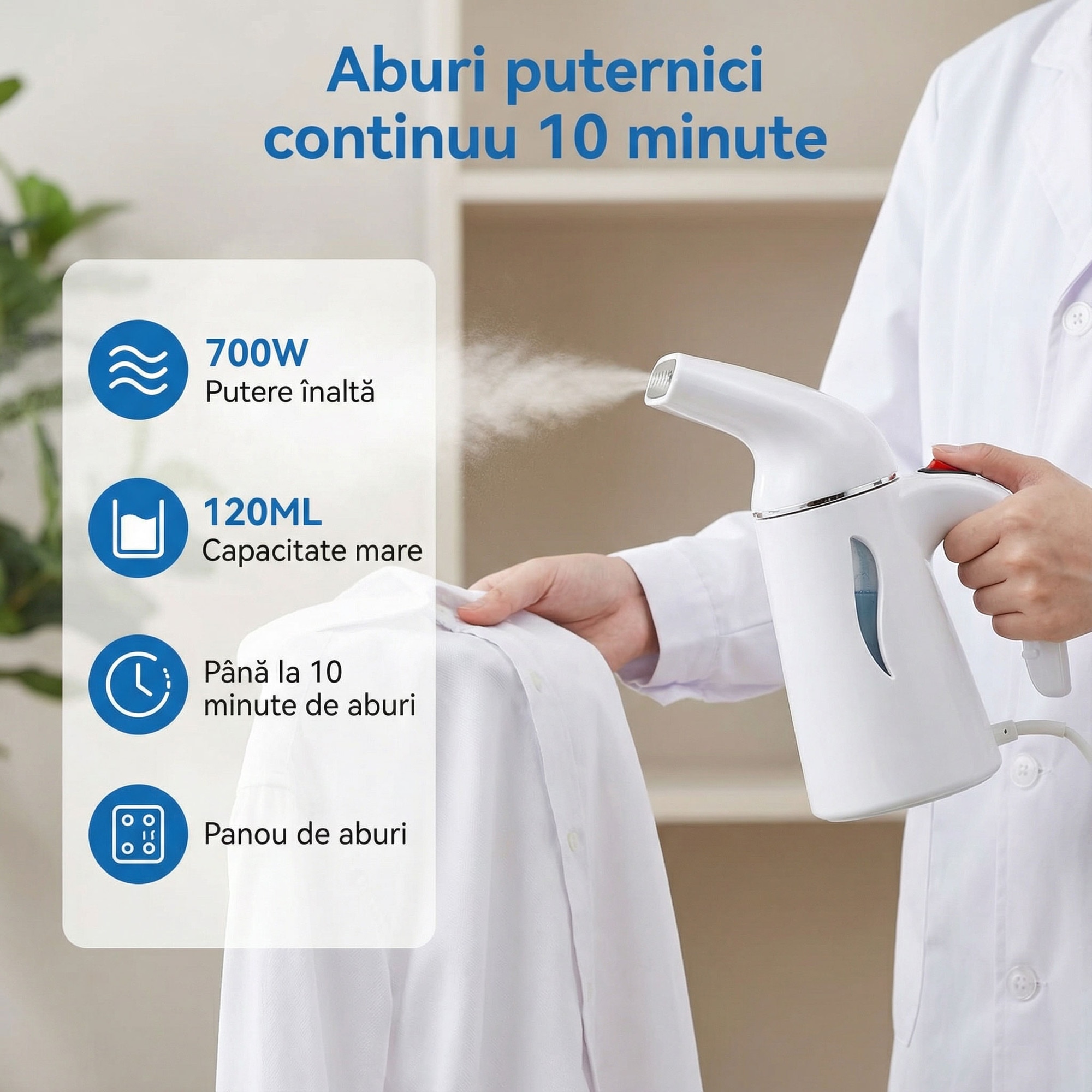 Aparat de călcat cu aburi Pinkart, 700W, rezervor 240ml, albastru