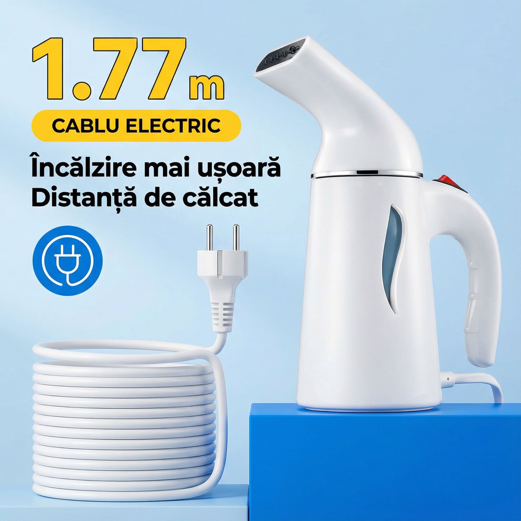 Aparat de călcat cu aburi Pinkart, 700W, rezervor 240ml, albastru