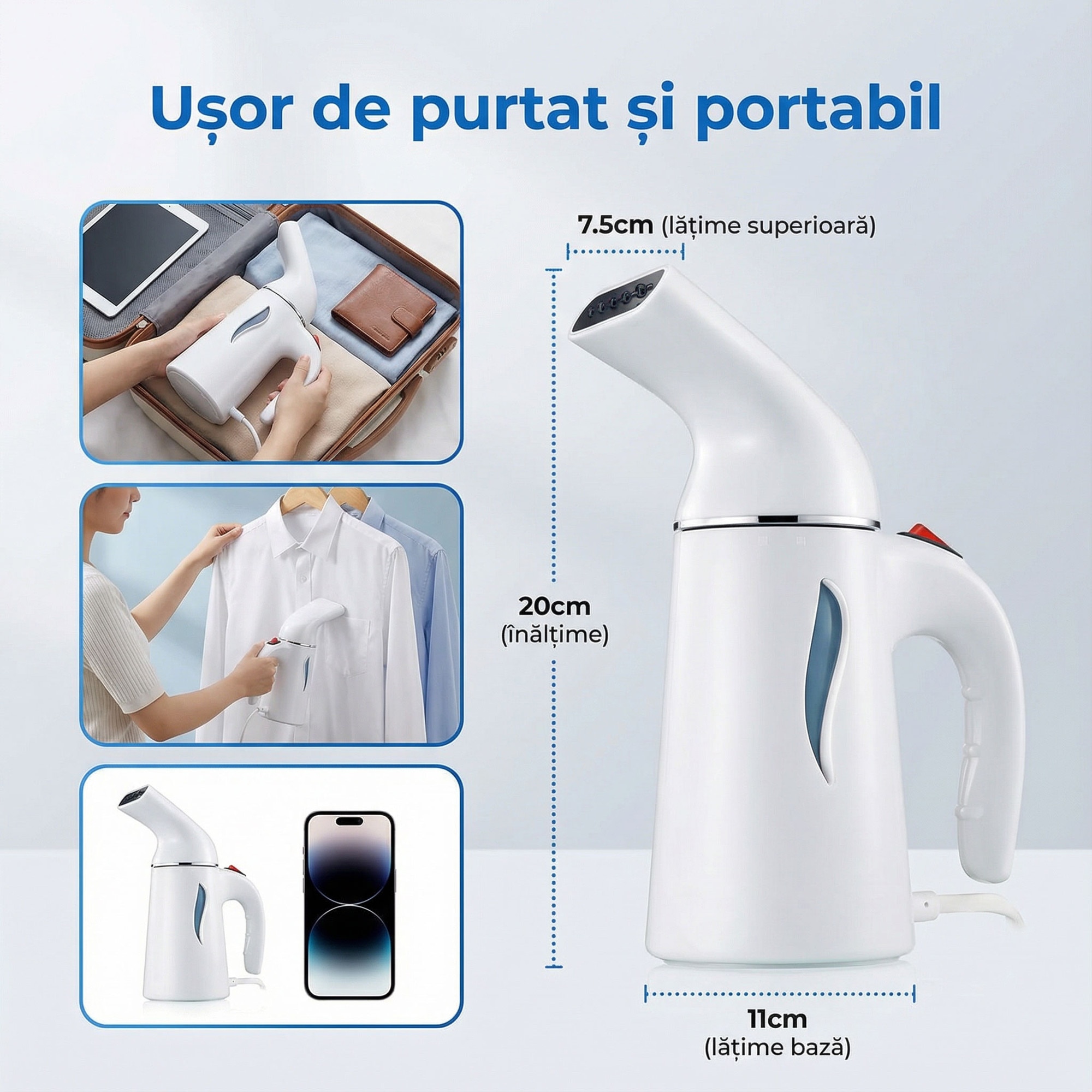 Aparat de călcat cu aburi Pinkart, 700W, rezervor 240ml, albastru