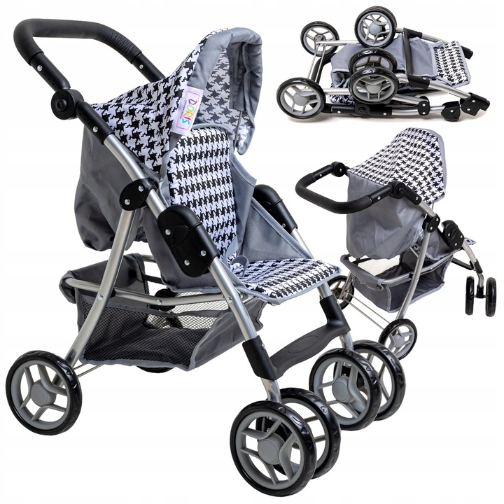 Carucior pentru papusi Doris, pliabil, maner reglabil, 37x63cm, colorat