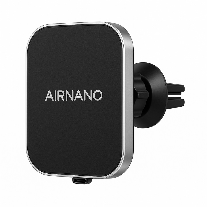 Adaptor Airnano NC-02 pentru CarPlay wireless cu suport auto și încărcare MagSafe 7.5W, compact