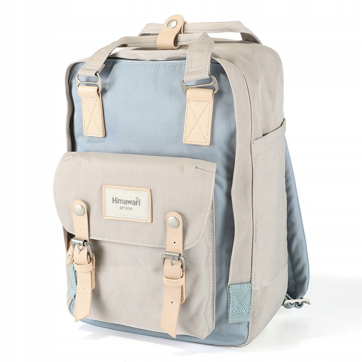 Rucsac Himawari HM188L laptop 13.3"-14.1", bej-albastru, impermeabil, 38x30x15cm