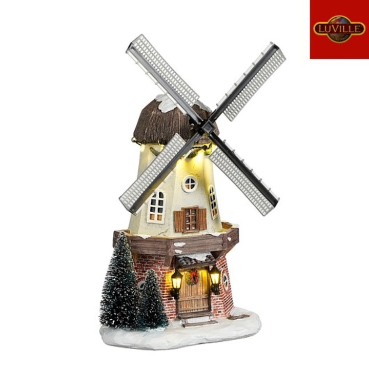 Karácsonyi falu szélmalom, 27cm