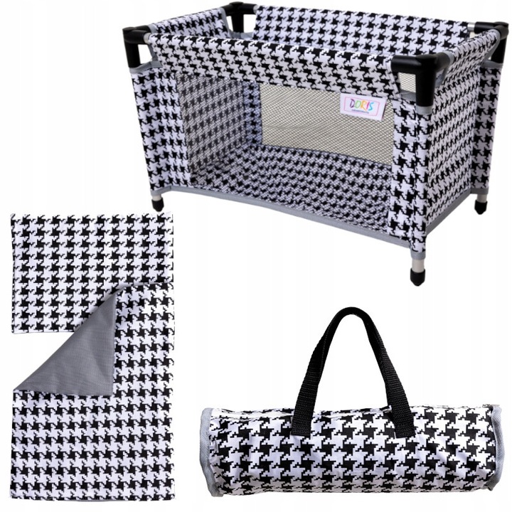 Patut Mare pentru Papusi Doris, set cu plapuma si geanta, 52x31x31 cm, multicolor