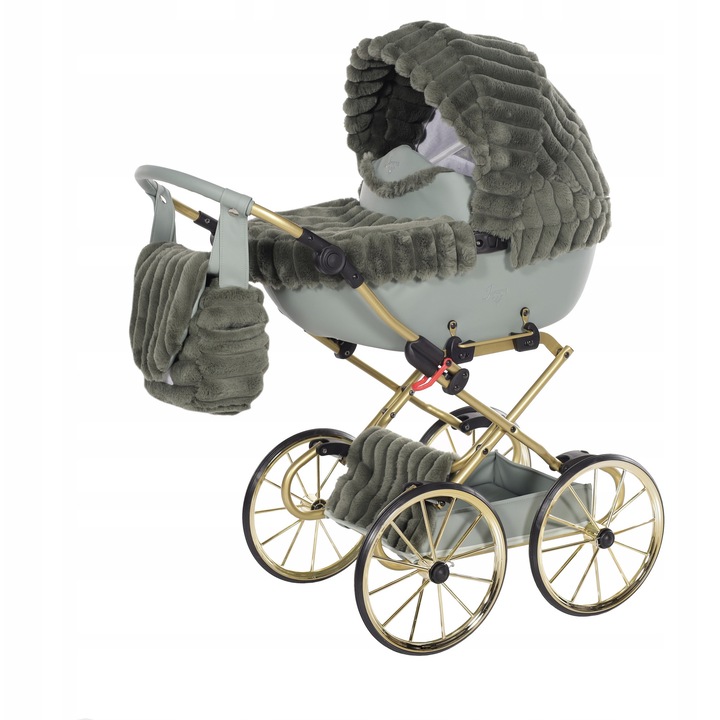 Carucior papusi Junama Muffy Mini, verde, roti mari, set cu geanta si husa, 3-8 ani