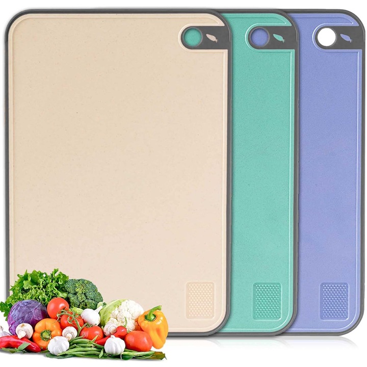 Set 3 tocătoare antiderapante cu răzuitoare pentru usturoi, culori diferite, 35x23x2, 4cm