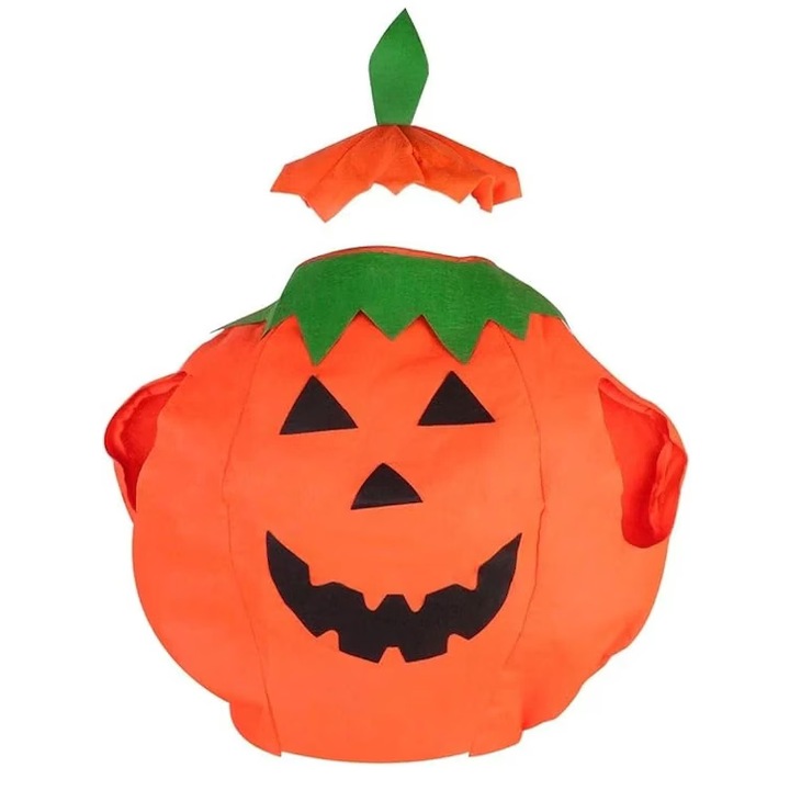 Set 2 piese costum pentru Halloween, model dovleac, 150, 180 cm, poliester, portocaliu