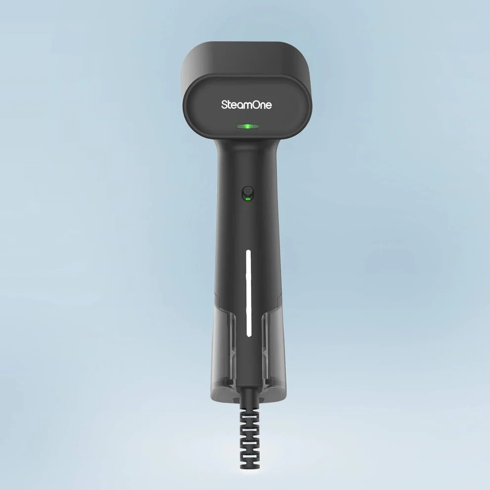 Set aparat de calcat cu aburi si curatat scame SteamOne, Simon + Anti-pilling, 75 ml, debit 30 g/min, incalzire rapida, autonomie, viteza centrifugare 9500 rpm, 3 lame otel inoxidabil, oprire de siguranta, indicator luminos, ideal cadou, 1700 W, negru