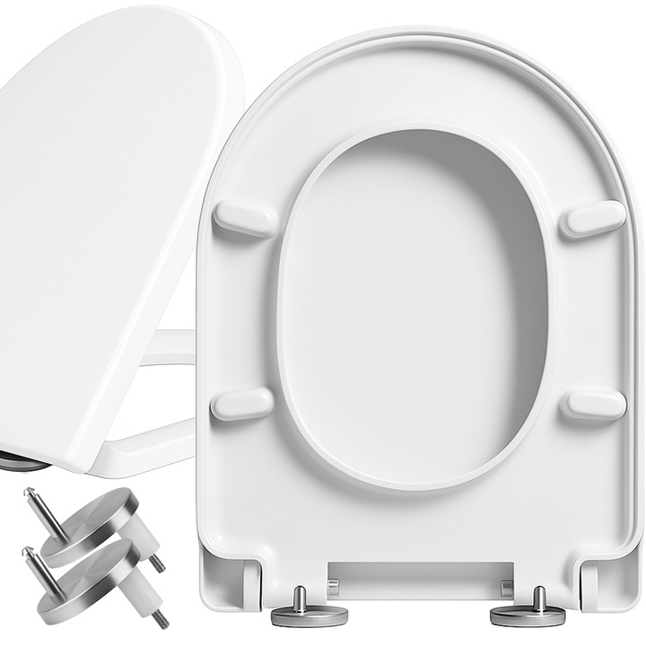 WC-ülőke RETOO HomeSmart, csendes záródású rendszer, univerzális típus, gyors felülről történő telepítés, könnyen tisztítható felület, fém zsanérok, korrózióálló, fehér