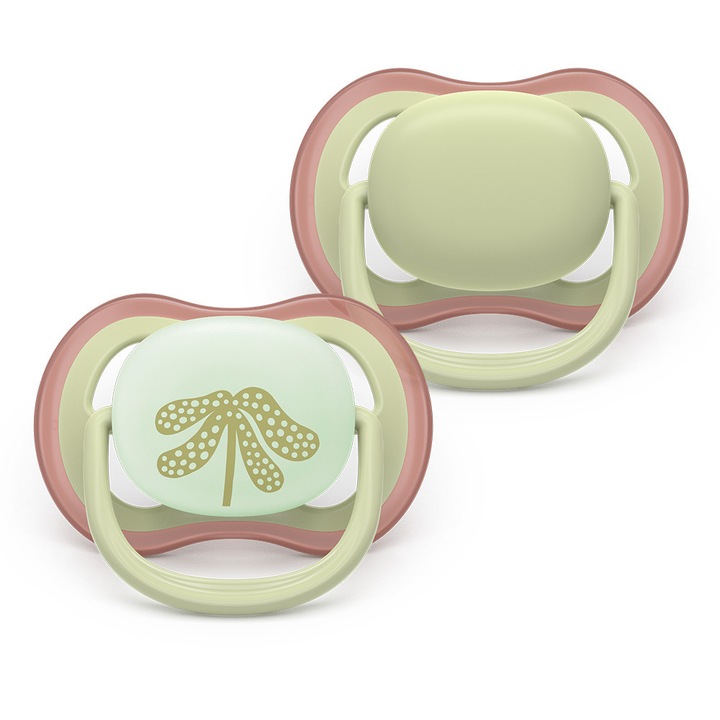 Залъгалки Ultra Air Day And Night Philips AVENT Plant Based 6-18м с неутрални цветове и декорация растение 2бр/оп