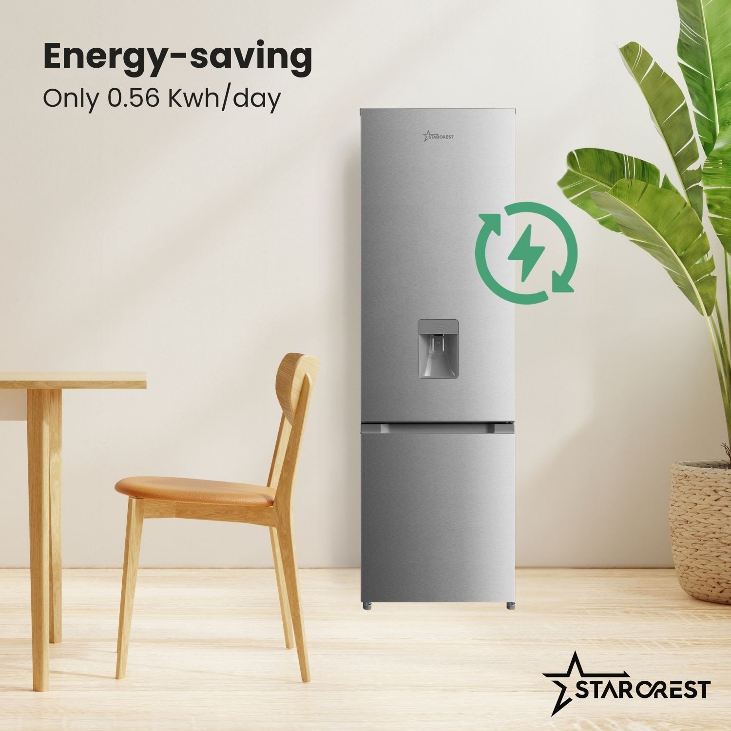 Starcrest Хладилник с фризер STARCREST SC-259WD-IX, 259 L, Клас E, Диспенсър за ...
