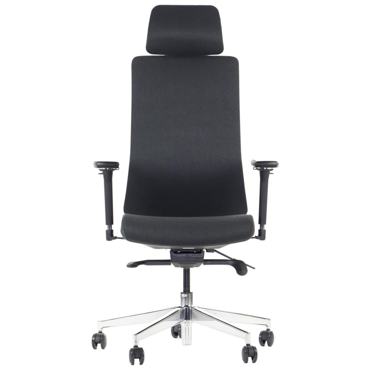 AKCENT/F PLUS, forgatható irodai szék, önsúlyozó mechanizmus, króm talp, állítható kartámaszok, ülés, háttámla és fejtámla, szövet háttámla, fekete