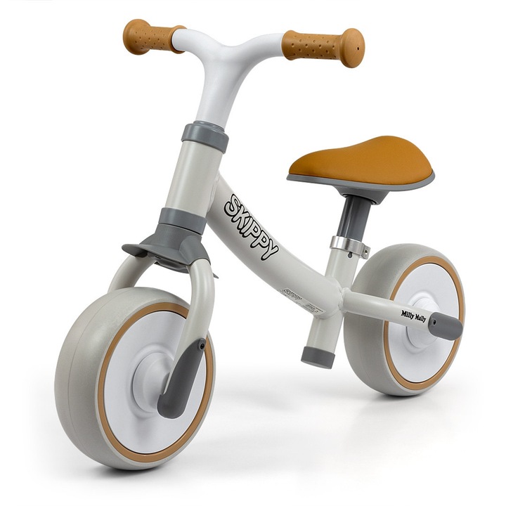 Bicicleta pentru copii Milly Mally Skippy, fara pedale, alb, roti EVA 19.5cm, greutate 2.95kg