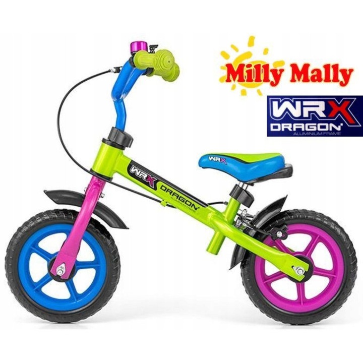 Bicicletă pentru copii Milly Mally WRX Alu 10" cu frână, cadru aluminiu ușor, rotile din spumă, fără pedale