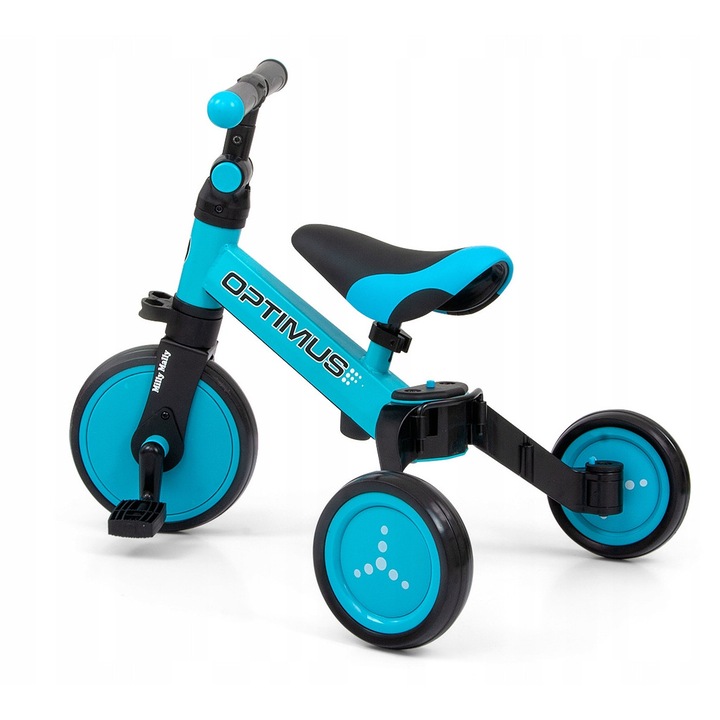 Tricicletă 3 in 1 Milly Mally, albastră, pentru copii 1-3 ani, transformabilă în bicicletă de echilibru, suportă până la 25 kg