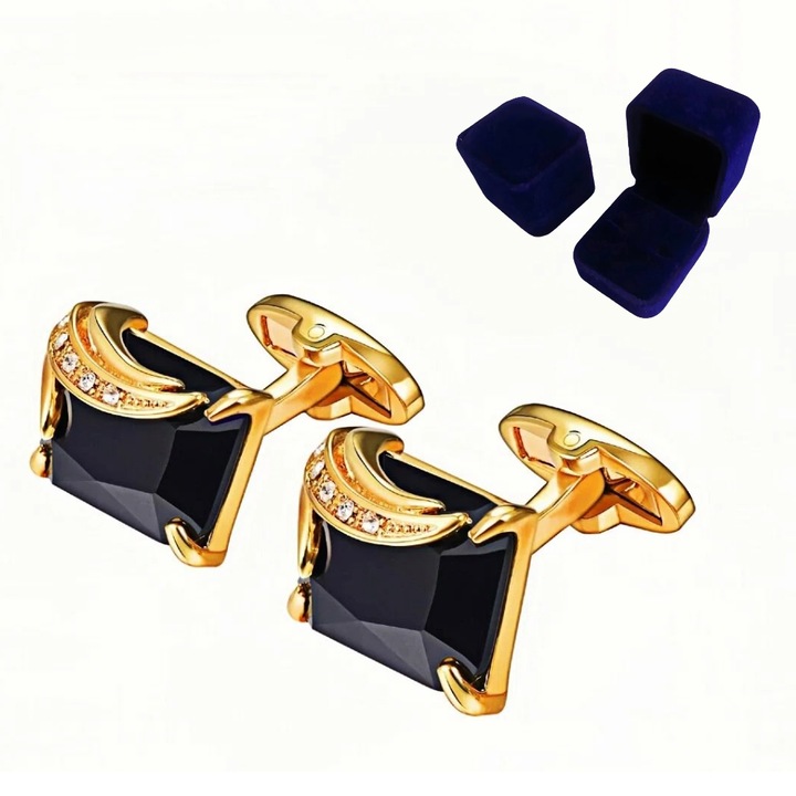 Butoni camasa BOMSTOM, aurii, cristal, 19x14mm, set cadou