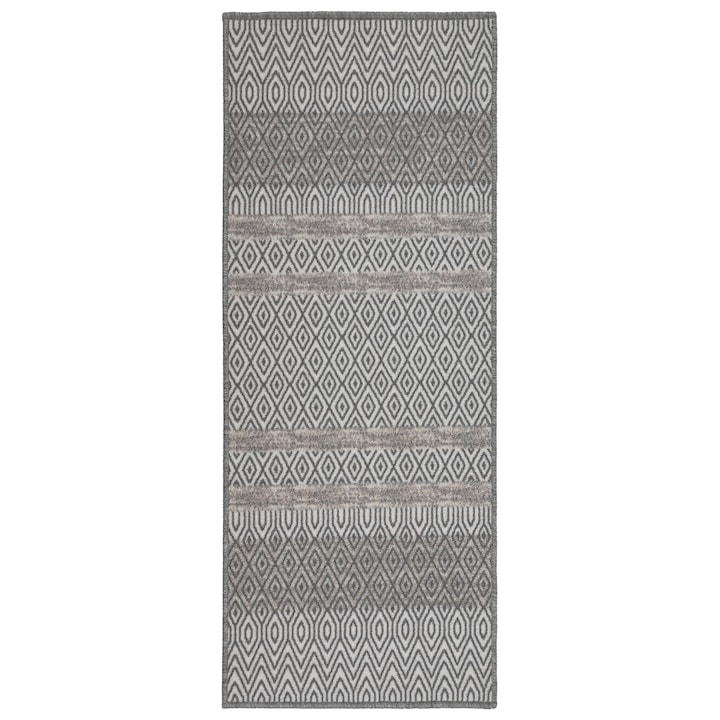 Covor Traversa, e-floor, Vita, 80 x 300 cm, Gri, Design Geometric, Antiderapant, Fir scurt, Certificat Oeko-Tex, Asimetric, Usor De Curatat, Compatibil Cu Incalzirea Prin Pardoseala, Poliester