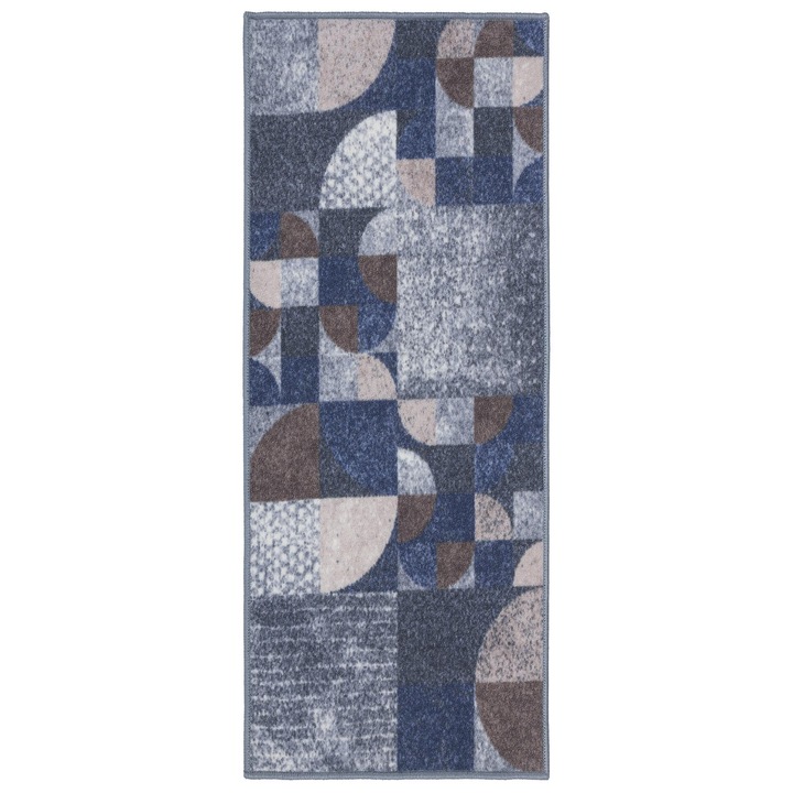 Covor Traversa, e-floor, Vita, 80 x 200 cm, Gri, Design Abstract, Antiderapant, Fir scurt, Certificat Oeko-Tex, Asimetric, Usor De Curatat, Compatibil Cu Incalzirea Prin Pardoseala, Poliester