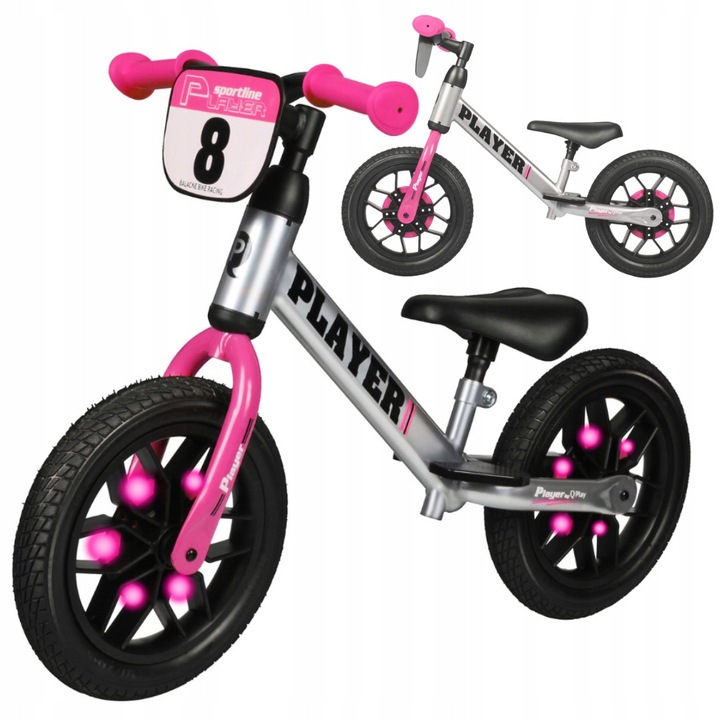 Bicicletă QPlay Player fără pedale 12" cu roți EVA luminoase LED, cadru metalic, reglabil