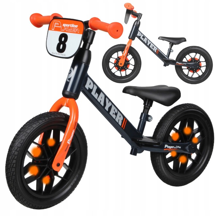 Bicicletă fără pedale QPlay Player 12", roți EVA cu lumini LED, cadru metalic, pentru băieți