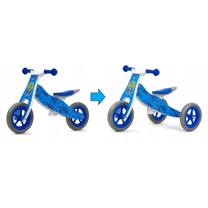 Triciclu/Bicicleta Fara Pedale Milly Mally Look 3-in-1 Lemn, 18 luni+, max 25 kg, manere anti-alunecare, sa reglabila
