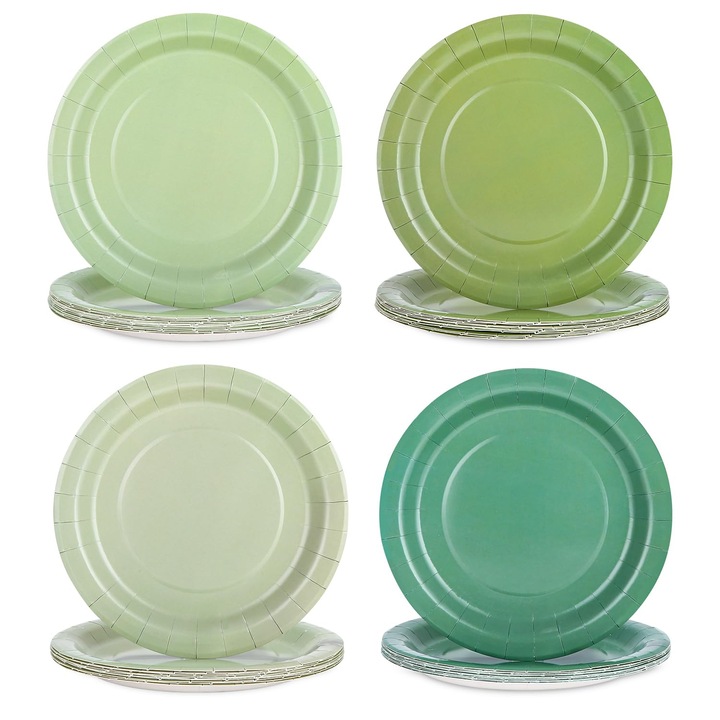 Комплект от 48 зелени хартиени чинии, разградими - Еднократни прибори за партита, сватби, рождени дни, 100% биоразградими