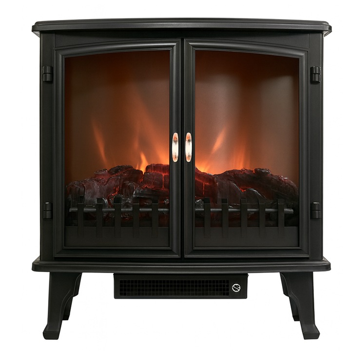 Semineu electric cu efect de flacara, 1800W, 2 trepte, ventilator incorporat, 63x35x70 cm, negru