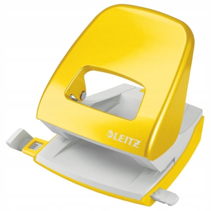 Perforator metalic Leitz, galben, capacitate 30 coli, design ergonomic