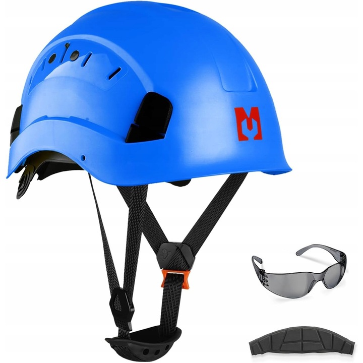 Casca de protectie Mustbau, negru, 53-63 cm, cu ochelari anti-ceata integrati