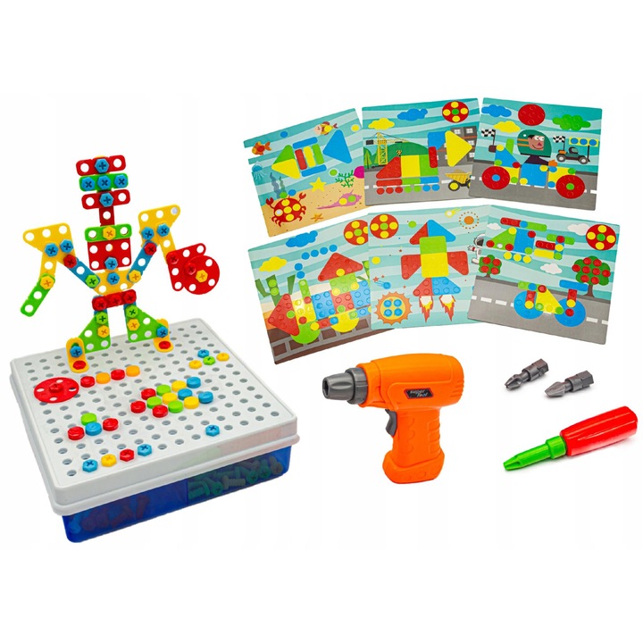 Set Creativ Mozaica ChRLD, 261 piese, multicolor, cu surubelnita si cutie organizator