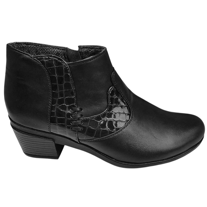 Botine dama scurte din piele naturala, Negru