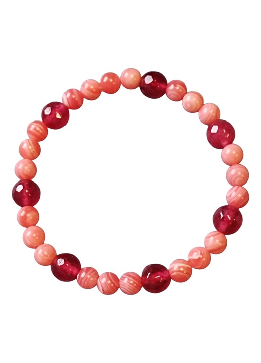 Bratara lucrata manual din calcedonie de 6mm si agat rosu de 8mm
