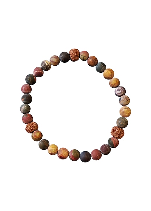 Bratara lucrata manual din agat verde natural de 6mm si lemn rudraksha