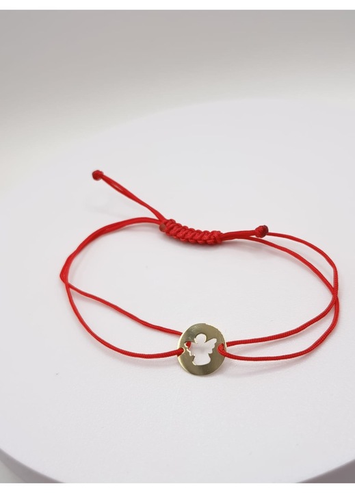 Bratara cu Pandantiv Banut Ingeras 14K 585, snur rosu reglabil, aur galben