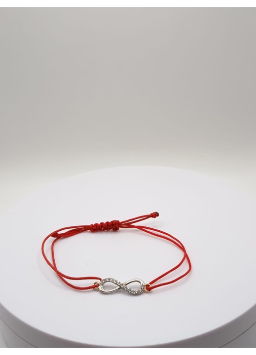 Bratara cu Pandantiv Infinit 14K 585, snur rosu reglabil, aur alb