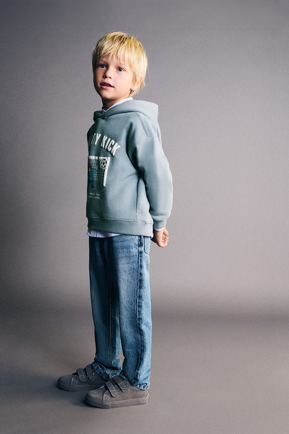 Mango, Blugi relaxed fit cu talie medie, Albastru prafuit, 98 CM