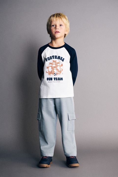 Mango, Pantaloni cargo drepti de trening, Albastru prafuit