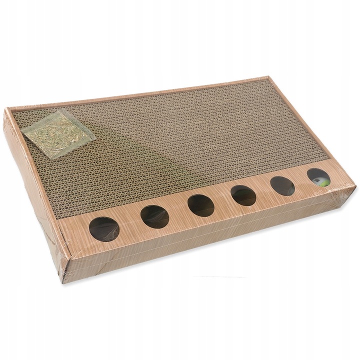 Interaktív macskakaparó, MAGIC CAT, karton, 2 golyóval és macskamentával, 43x24x5cm