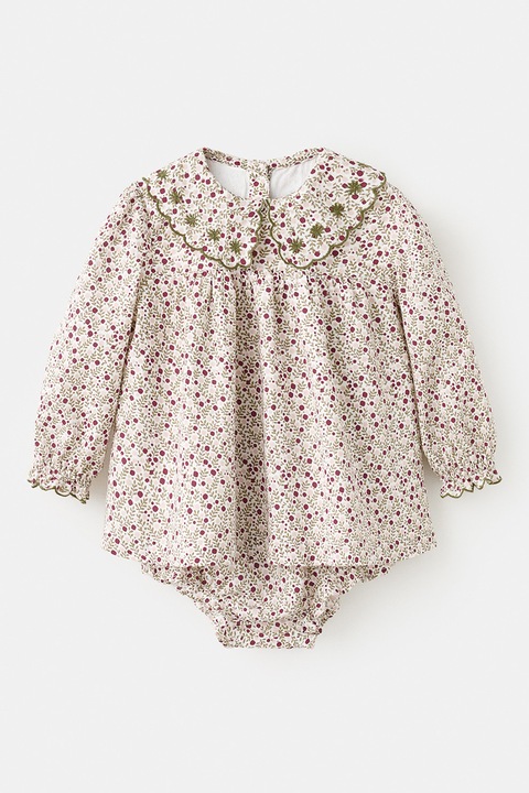 Mango, Rochie de bumbac cu design floral, Piersica/Violet tyrian/Verde sparanghel, 68 CM