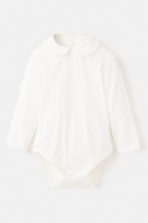 Mango, Body din amestec de bumbac cu guler Peter Pan, Alb optic