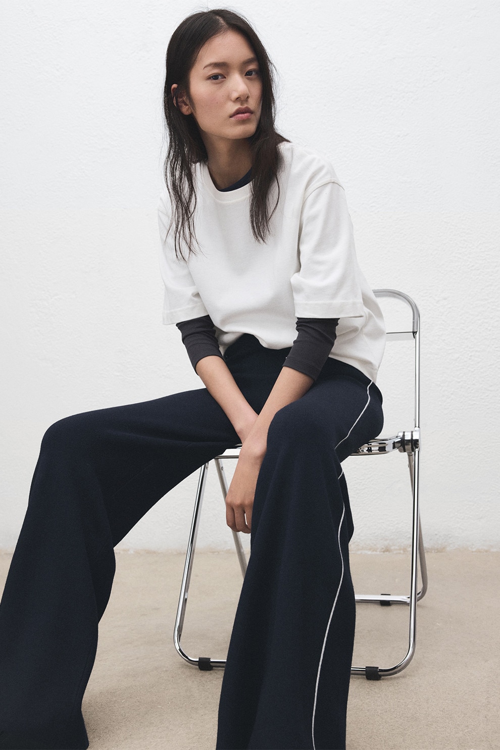 Mango, Pantaloni bootcut tricotati, Albastru ultramarin, S