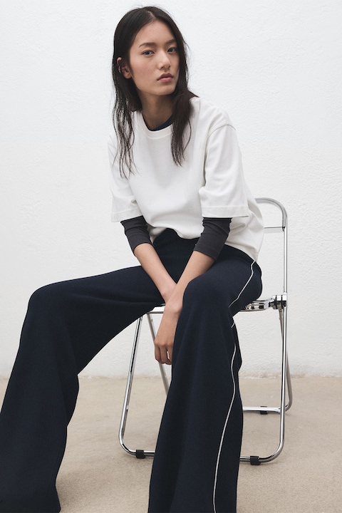 Mango, Pantaloni bootcut tricotati, Albastru ultramarin