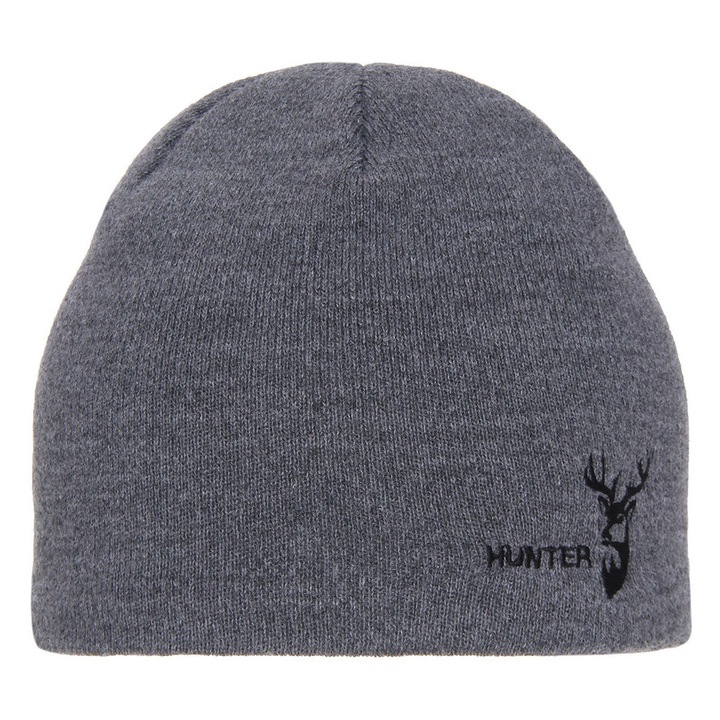 Caciula pentru barbati Hunter, Captuseala bumbac, Culoare gri, Sezon Toamna-Iarna, Caciula de vanatoare, Marime universala 55-60