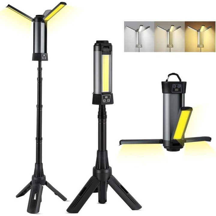 Proiector portabil LED, 2000 lumeni, 6000 mAh, trepied detasabil, negru, 16x8x43cm