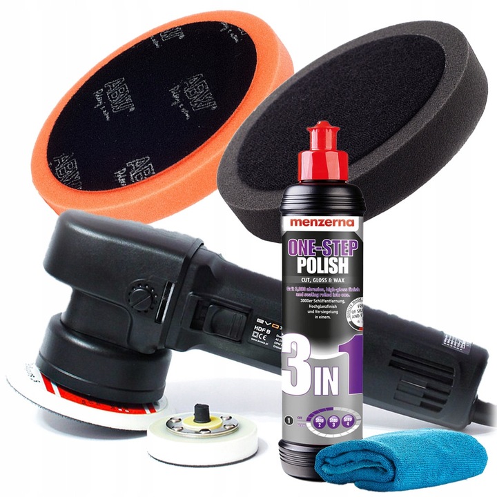 Evoxa HDF8 Dual Action polírozógép 850W, Menzerna 3in1 pasztával, 2 db ABW paddal, többszínű, 2.2kg