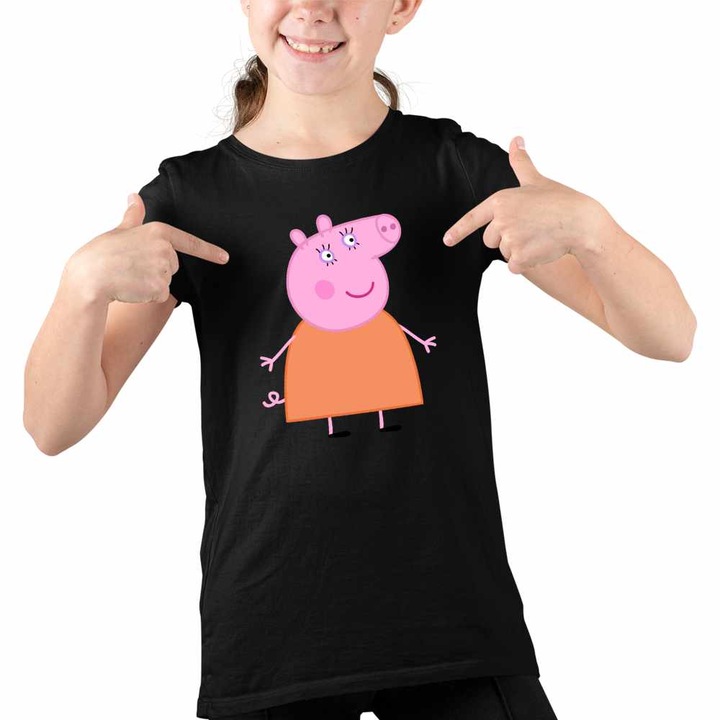 Tricou Copii Fete Mama Purcelusa Peppa Pig, Fekete
